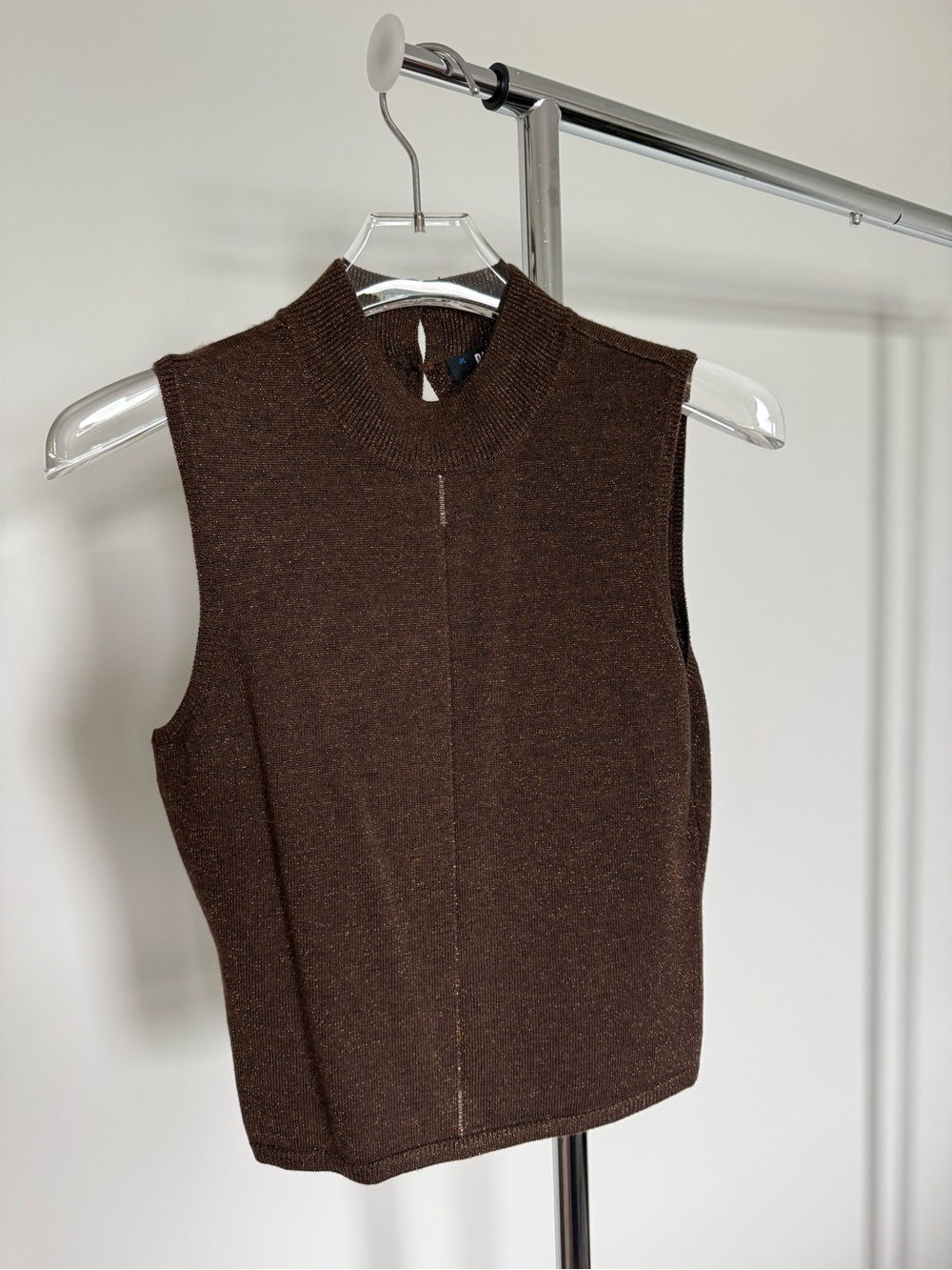 Paige Sleeveless Brown Knit Mock Neck Top